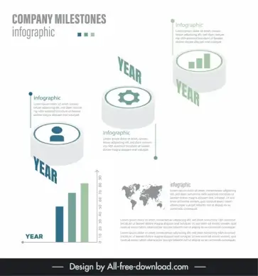 milestones infographic template 3d flat chart world map