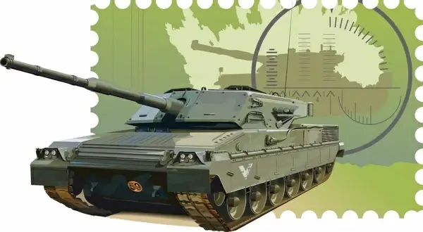 military stamp template tank icon colored 3d sketch