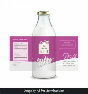 milk bottle packaging template cute cartoon cow splashing liquid