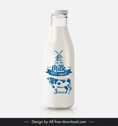 milk bottle packaging template simple flat cow windmill 