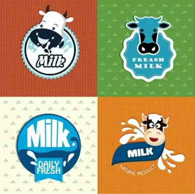 milk logotypes cow head splashed liquid icons