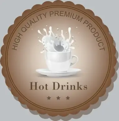 milk quality label template cup splashing liquid icons