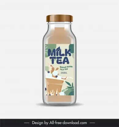 milk tea bottle packaging template classic dynamic