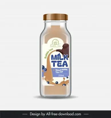milk tea bottle packaging template dynamic tea pot liquid