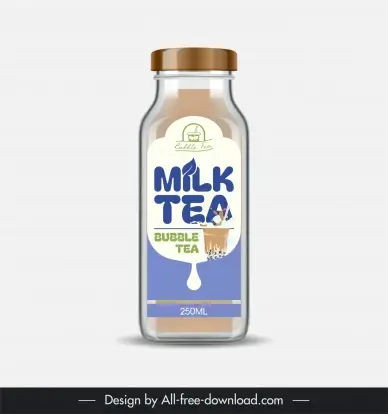 milk tea bottle packaging template elegant flat