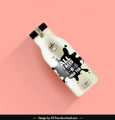 milk tea bottle packaging template splashing liquid decor