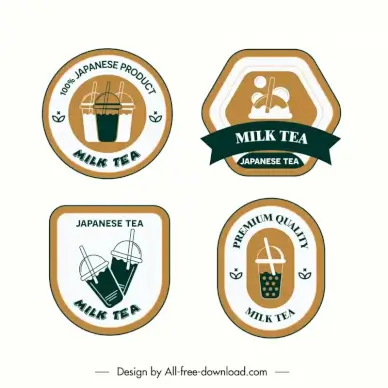  milk tea label template flat object ribbon geometric shapes outline 