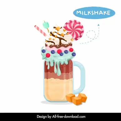 milkshakes ice cream  beverage design elements flat colorful delicious full topping sketch
