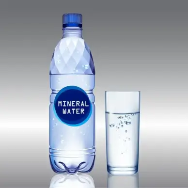 mineral water bottle and glass