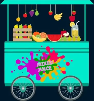 mixed fruits juice advertisement classical street stroller style