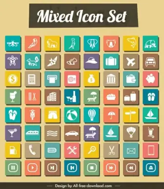 mixed icons collection colorful square isolation