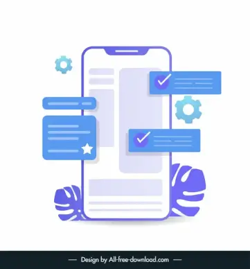 mobile app development service design elements flat smartphone leaves gears check box sketch