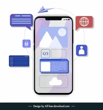 mobile app development services advertising backdrop flat smartphone app icons sketch 