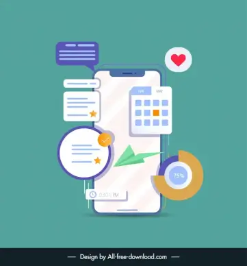 mobile app development services advertising template flat smartphone chat box sketch