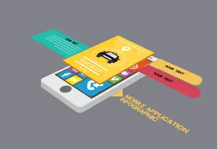 mobile phone application infographic with colored ui illustration