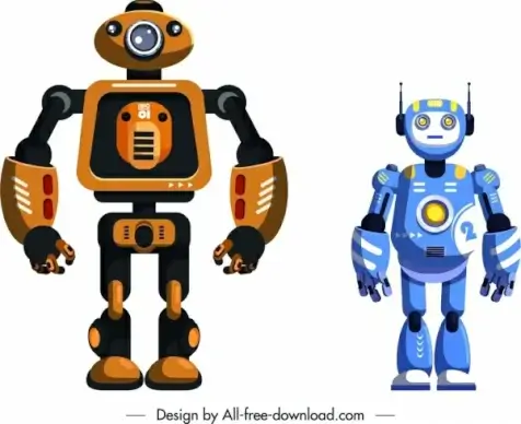 modern robot icons shiny humanoid sketch
