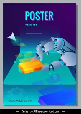 modern technology poster robotic hand cubes 3d sketch