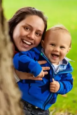 mom and baby boy in park