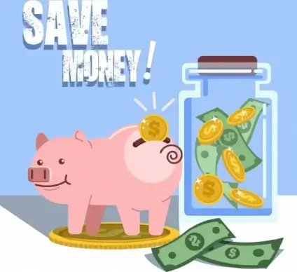 money savings banner piggy bank money jar icons