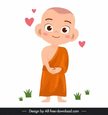 monk with hearts icon lovely cartoon character design