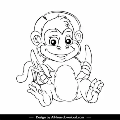 monkey icon cute cartoon sketch back white design