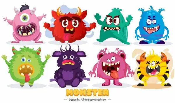 monster characters icons cute funny cartoon sketch