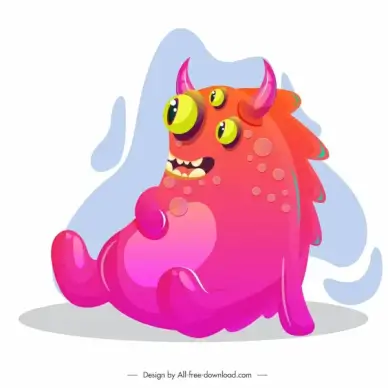 monster icon fat horned multieyes sketch cartoon character