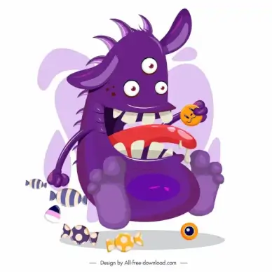 monster icon funny multieyes cartoon character sketch