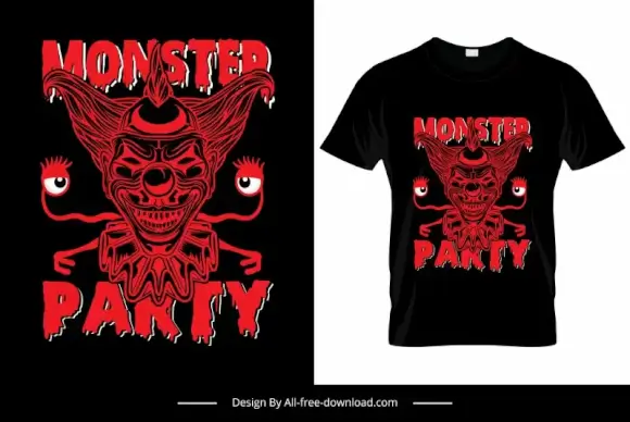 monster party tshirt template dark frightening clown evil sketch