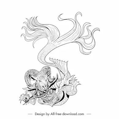 monster series capricorn icon flat classical handdrawn cartoon sketch