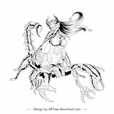 monster series scorpio icon black whit handdrawn cartoon sketch