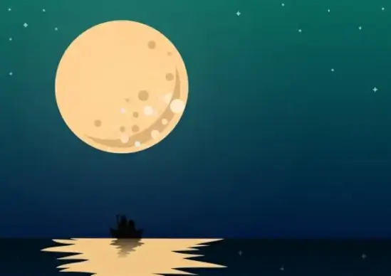 moonlight background round moon sea icons colored cartoon