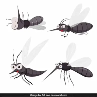 mosquito icons funny cartoon sketch