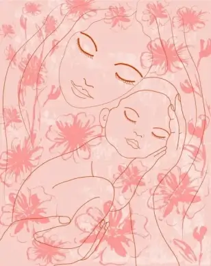 mother and kid background hand drawn sketch