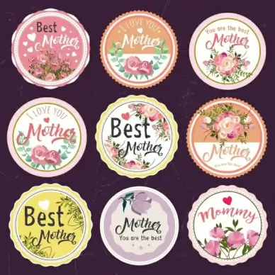 mother day labels collection colorful flowers decoration