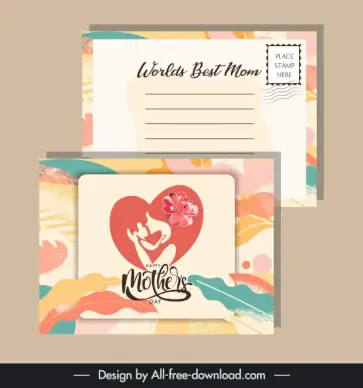 mother day postcard template leaves flower mother baby elegance 