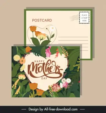 mother day postcard templates elegant floral hearts decor
