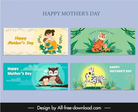 mothers day banner collection cute cartoon design 