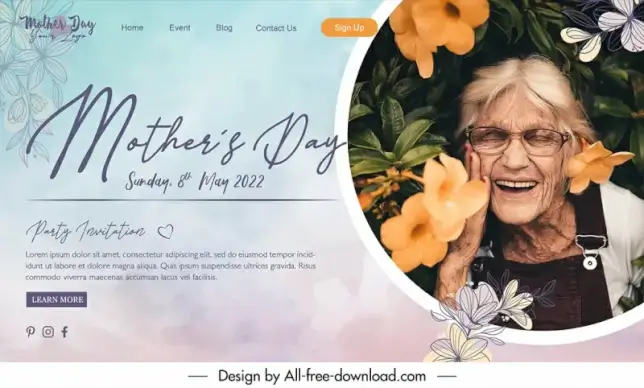 mothers day landing page  template funny old woman flowers decor