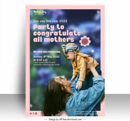 mothers day party poster template joyful mother baby sketch dynamic realistic design 