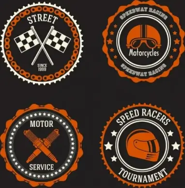 motorbike advertising stamps circle serrated design dark decor