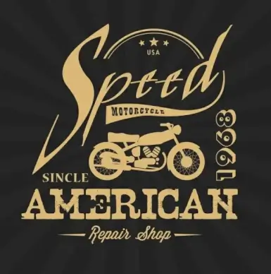 motorcycle repair shop logo retro silhouette calligraphy design