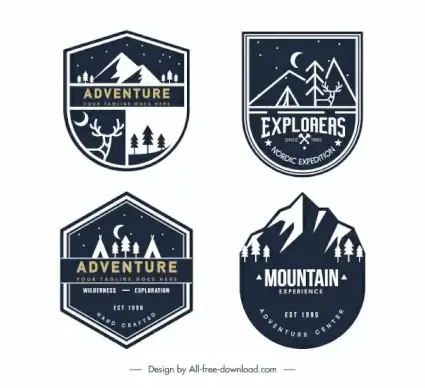 mountain adventure labels templates dark classic sketch