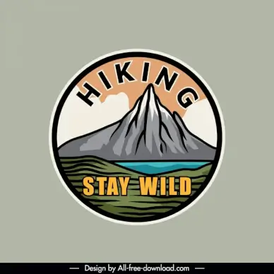 mountain camping adventure label template handdrawn classical circle
