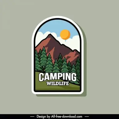 mountain camping adventure sticker template flat handdrawn classic