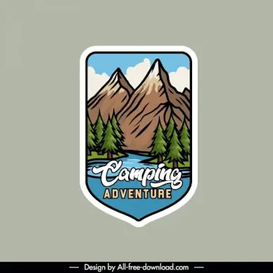 mountain camping adventure template classical nature scene handdraw