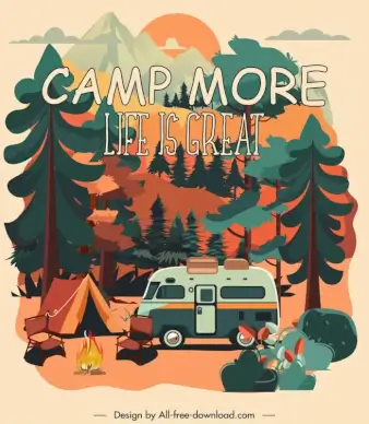 mountain camping banner template classical design