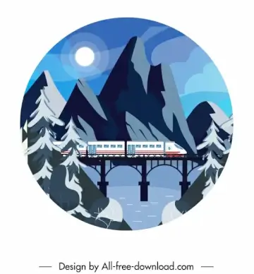 mountain landscape background train bridge moonlight sketch