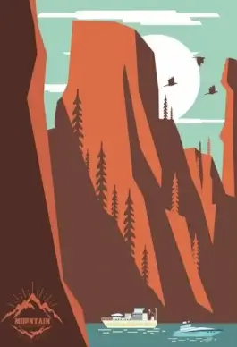 mountain landscape drawing colored cartoon design