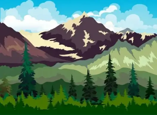 mountain landscape drawing multicolored cartoon design